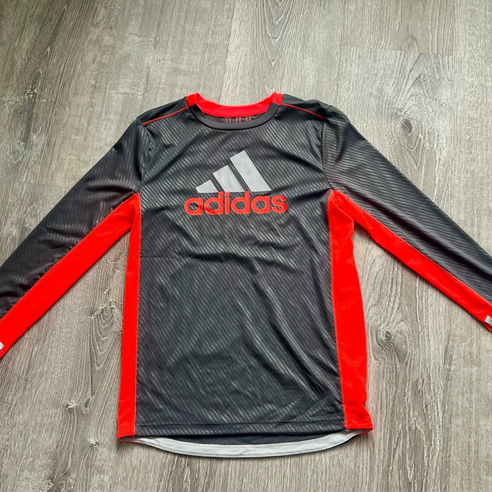 Adidas Kids Long Sleeve Black and Neon Orange Dri Fit